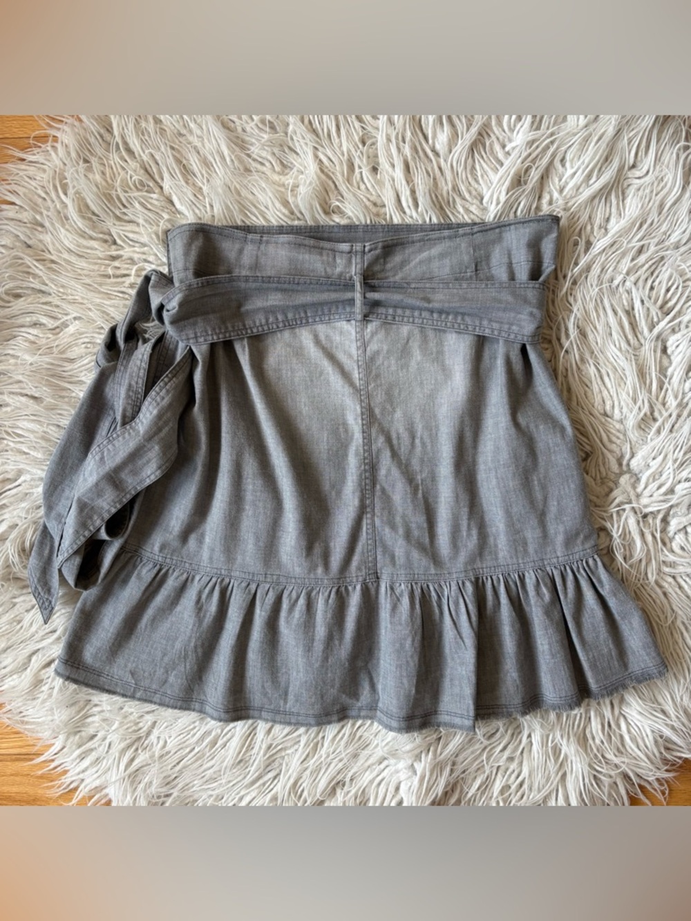 ISABEL MARANT ETOILE Linday Gray Chambray Wrap Ruffle Trim Mini Skirt EUC 40/8 - Picture 4 of 9